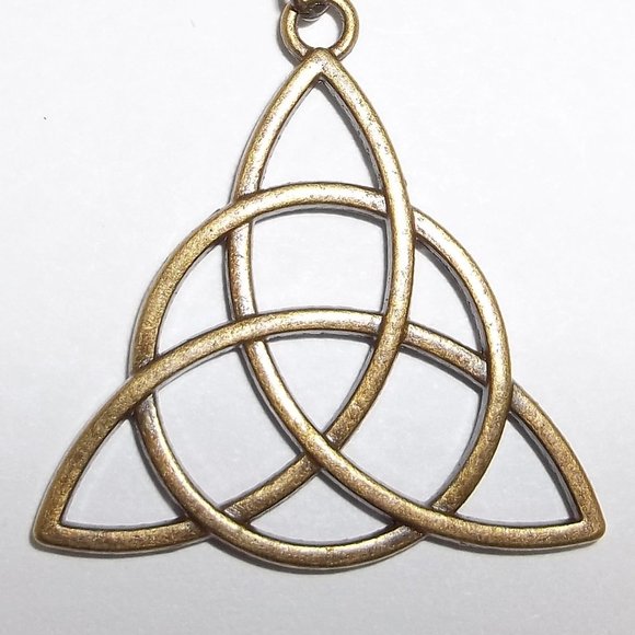 Boho Bronze Triquetra Necklace Celtic Knot Statement Style Big Large Bold A961 - Picture 7 of 11